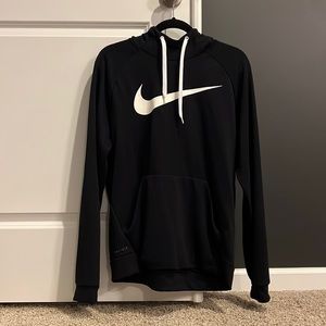 Nike Black Hooded Sweatshirt with White Logo, size Medium, great condition.